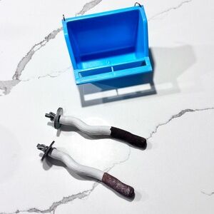 Pet Bird Cage Setup Play On Grooming Perches High Back Blue Food Water Cup